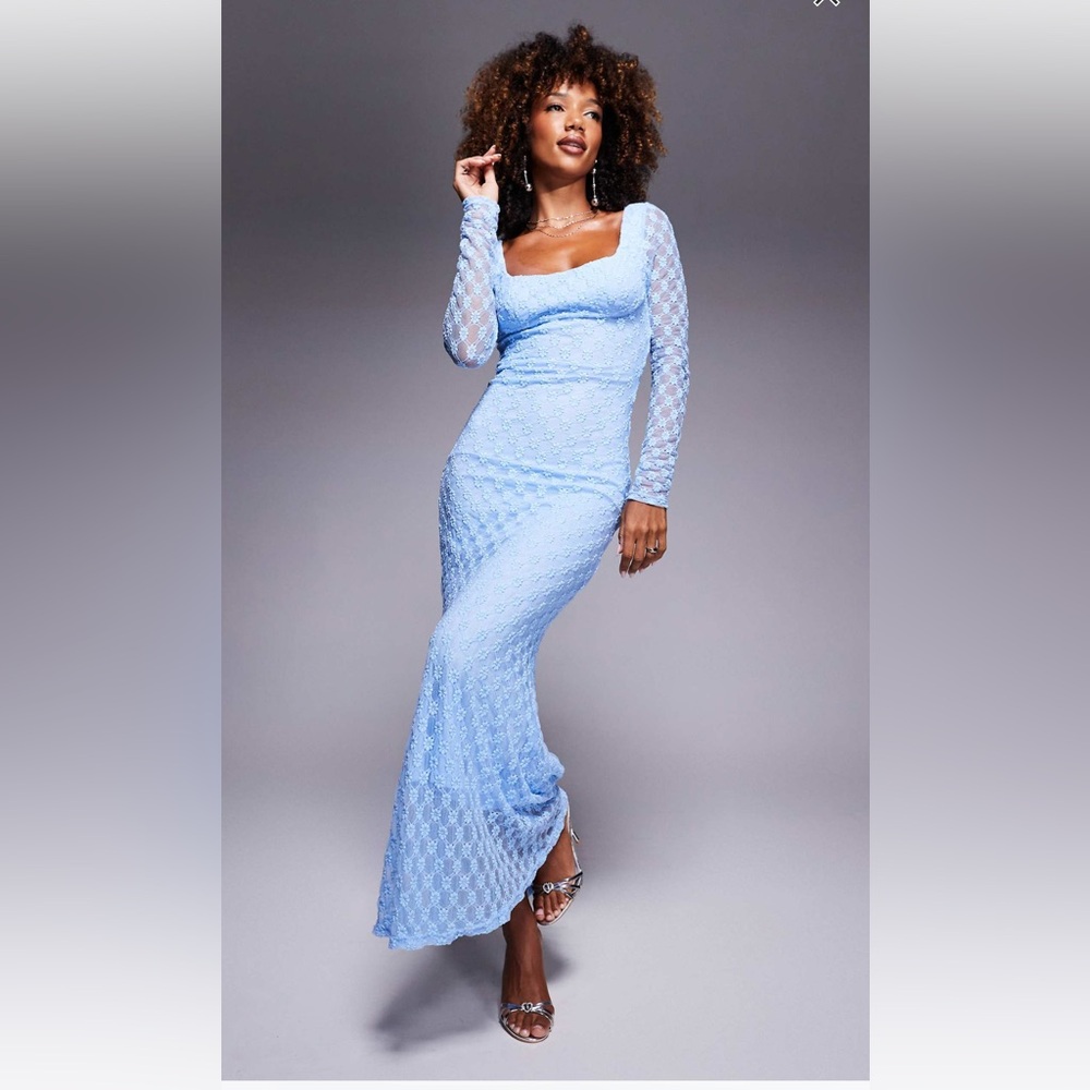 BARDOT lace mesh midi dress in light blue